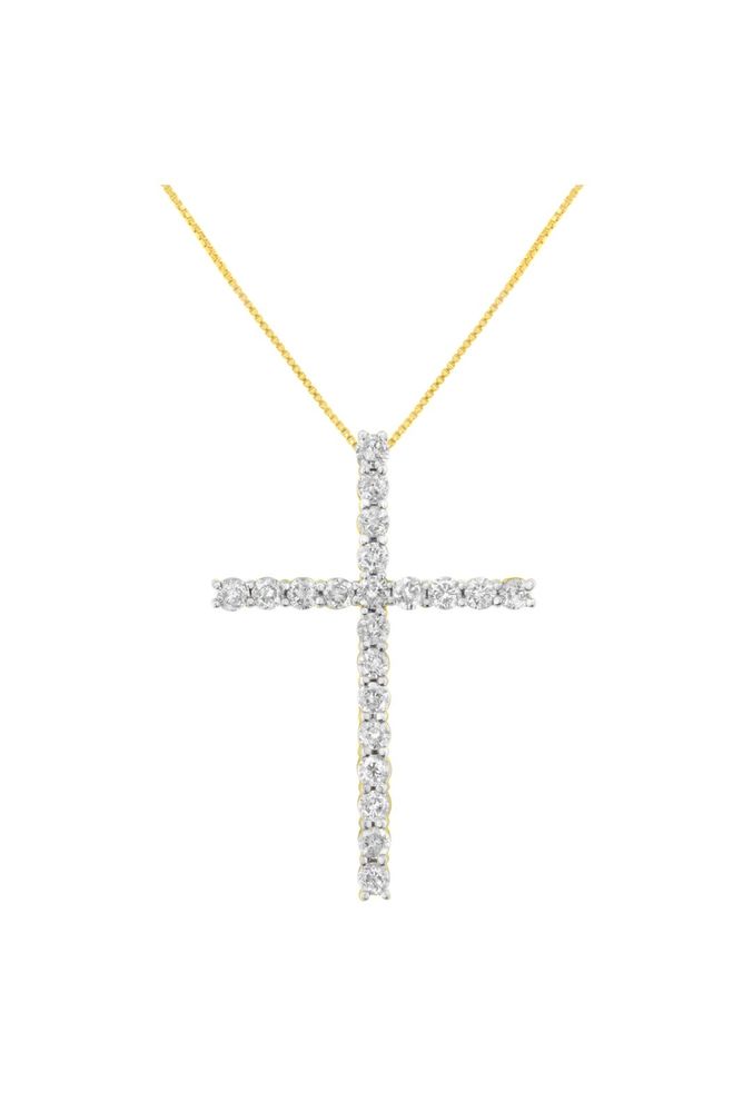 Plated 4.0 Cttw Round Cut Diamond Cross Necklace